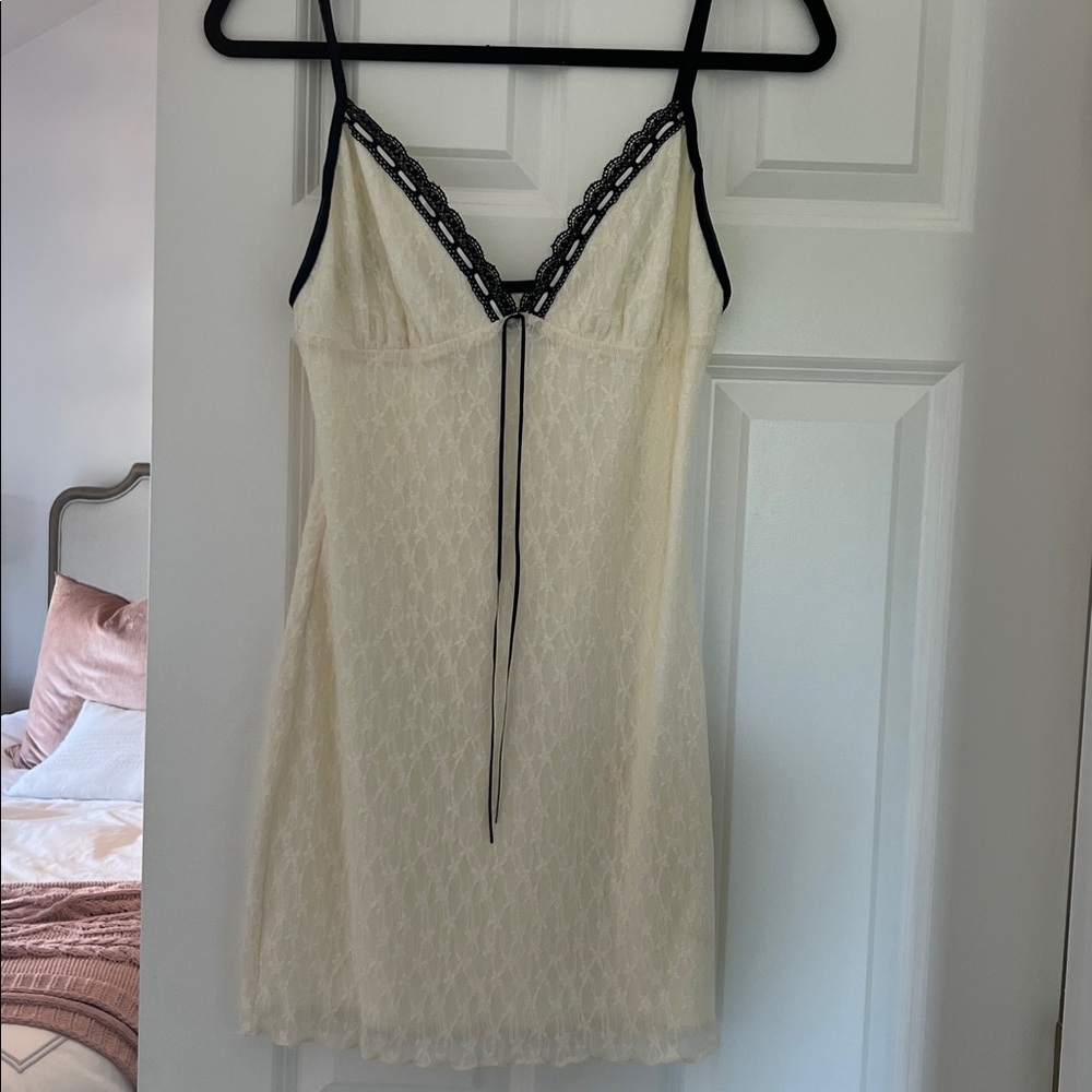 Princess Polly Cream and Black Lace Dress